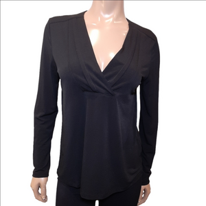 Banana Republic Long Sleeve Top Pleated Vneck Faux Wrap Womens Size Small Black